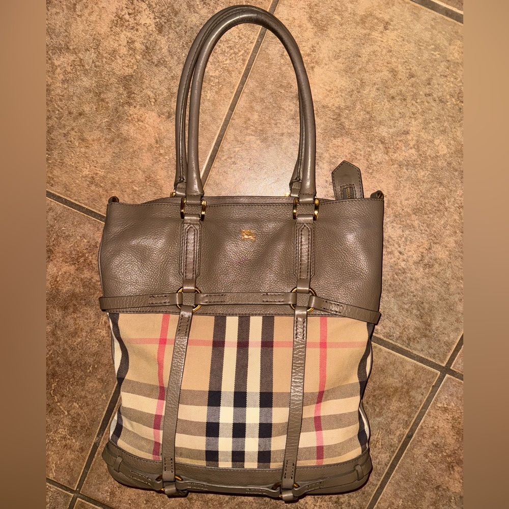 BURBERRY House Check Bridle CalfskinTote Bag vintage tan brown - Picture 3 of 17